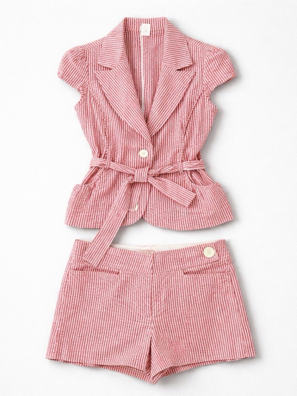 Aqua Red White Seersucker Short Suit - Picture 10 of 10